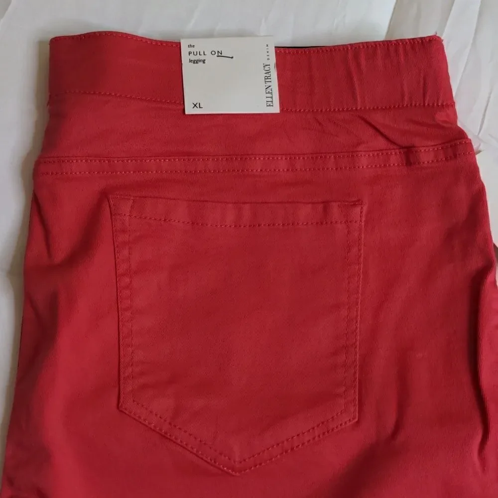 Ellen Tracy Denim XL Hot Pink The Pull On Legging in Hibiscus, NEW